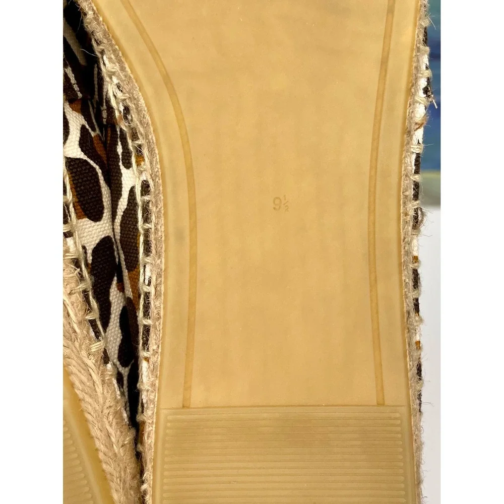 New Tory Burch Ines‎ Leopard Print Canvas Espadrille Flats Brown Tan Women 9.5